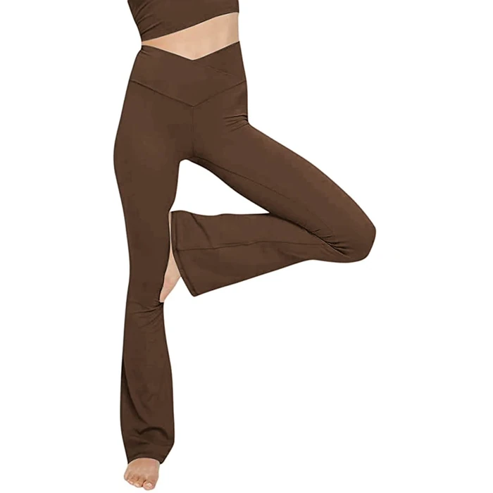 TOPYOGAS Women's Casual Bootleg Yoga Pants V Crossover High Waisted Flare Workout Pants Leggings Brown by TOPYOGAS - Used - Like New condition - US$10.73
