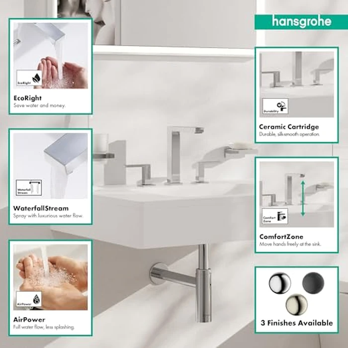 hansgrohe Tecturis E Widespread -Handle -Hole 8-inch Tall Bathroom Sink Faucet in Chrome, 73031001 by hansgrohe - Image 2