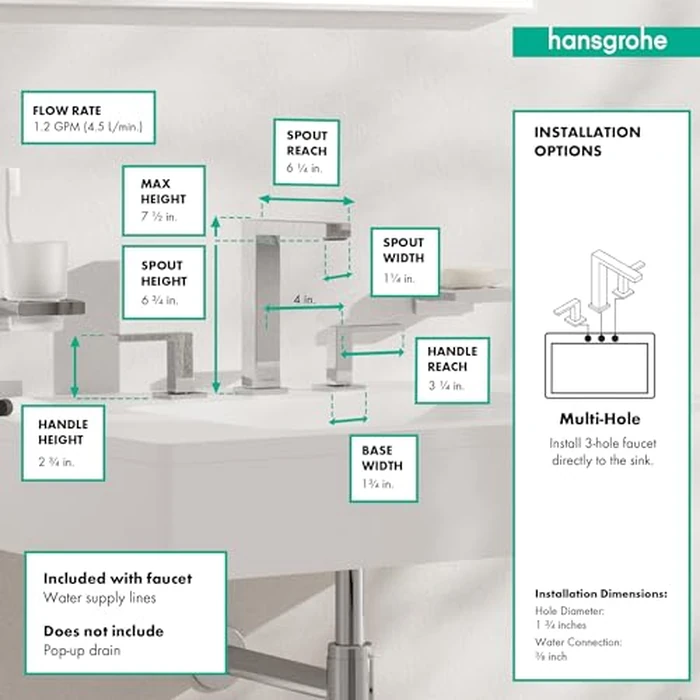 hansgrohe Tecturis E Widespread -Handle -Hole 8-inch Tall Bathroom Sink Faucet in Chrome, 73031001 by hansgrohe - Image 3