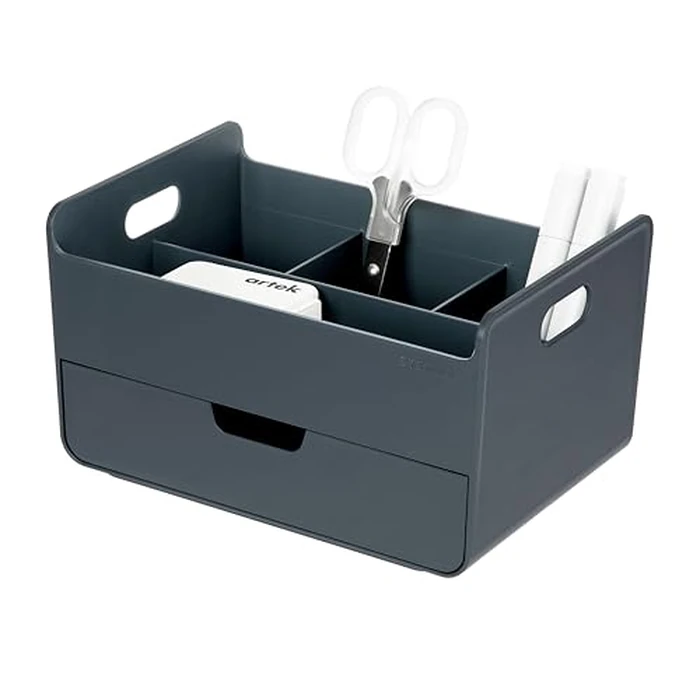 Blue Ginkgo Portable Desk Organizer - Compact 3 Compartment, Half-drawer Storage - Pen Holder, Stationery Desktop Organizer for Office, Makeup, Crafts (Made in Korea, Blue) by BLUE GINKGO - Used - Like New condition - CA$18.99