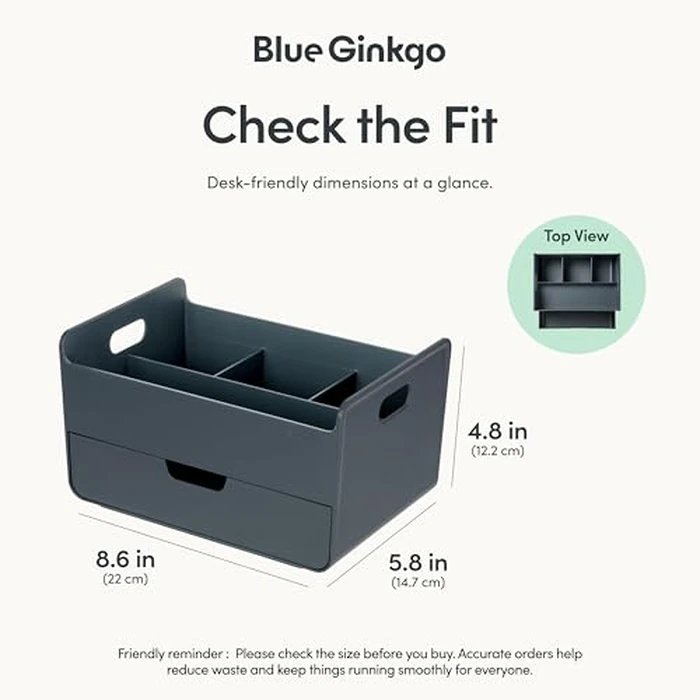 Blue Ginkgo Portable Desk Organizer - Compact 3 Compartment, Half-drawer Storage - Pen Holder, Stationery Desktop Organizer for Office, Makeup, Crafts (Made in Korea, Blue) by BLUE GINKGO - Image 3
