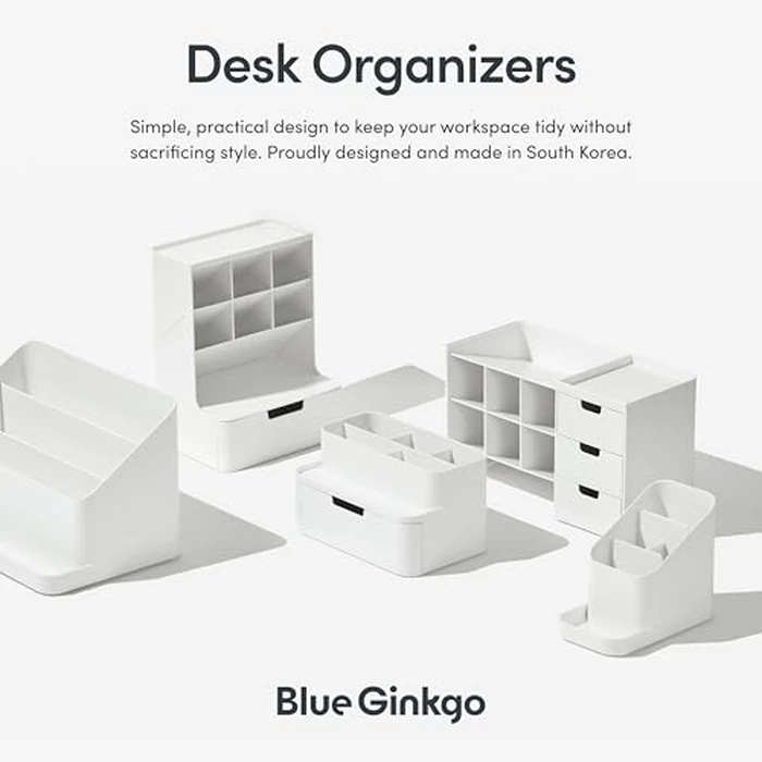 Blue Ginkgo Portable Desk Organizer - Compact 3 Compartment, Half-drawer Storage - Pen Holder, Stationery Desktop Organizer for Office, Makeup, Crafts (Made in Korea, Blue) by BLUE GINKGO - Image 6