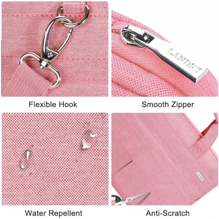 LANDICI Laptop Bag Case 13 14 inch with Shoulder Strap, Slim Waterproof Computer Sleeve Cover Compatible with MacBook Air 13/13.6 M1 M2 M3 M4, MacBook Pro 13/14, Chromebook 14, Pink by LANDICI - Image 3