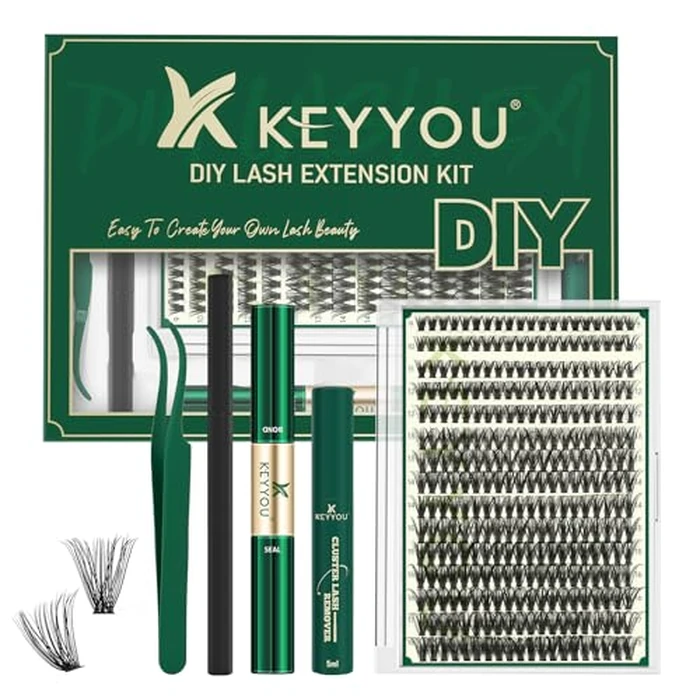 KEYYOU Lash Extension Kit DIY 300Pcs Lash Clusters Eyelash Extension Kit 50D D Curl 9-18MIX Lash Clusters Kit with Lash Glue Remover Applicator Easy to Use for Beginners(Kit,50D-D,9-18MIX) by KEYYOU - Used - Like New condition - US$16.14