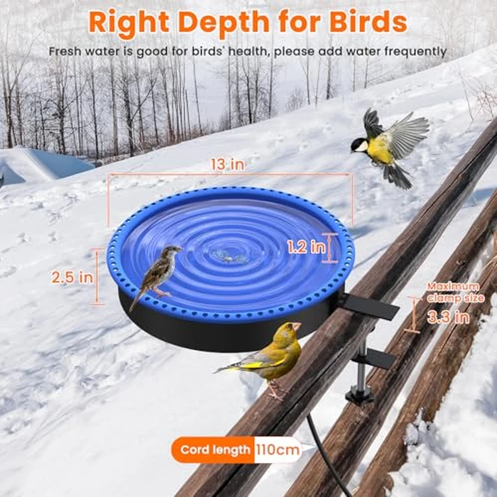 Keten Bird Bath Heater, 100W Thermostatically Controlled Heated Bird Baths Bowl for Winter, Prevents Birdbath Water from Freezing Suitable for Outdoors Garden Yard Patio Lawn by Keten - Image 6