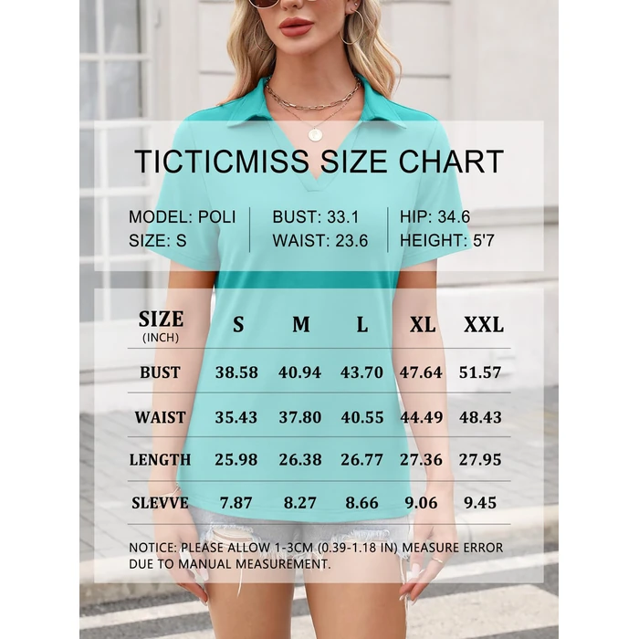 TICTICMISS Women's Polo Shirts Short Sleeve V Neck Summer Tops Business Casual Collared Shirts Loose Tees White by TICTICMISS - Image 6