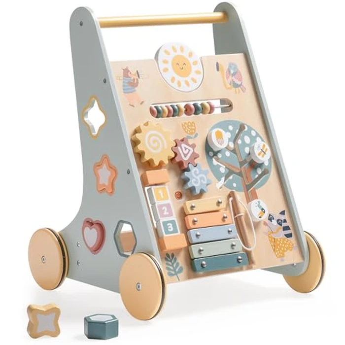 ROBOTIME Wooden Baby Walker, Wooden Push Walker with Wheels, Push Toys for Babies Learning to Walk, Baby Walkers Activity Center for Boys and Girls by ROBOTIME - Used - Like New condition