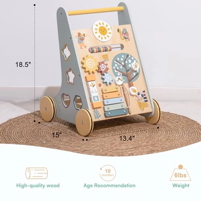 ROBOTIME Wooden Baby Walker, Wooden Push Walker with Wheels, Push Toys for Babies Learning to Walk, Baby Walkers Activity Center for Boys and Girls by ROBOTIME - Image 7