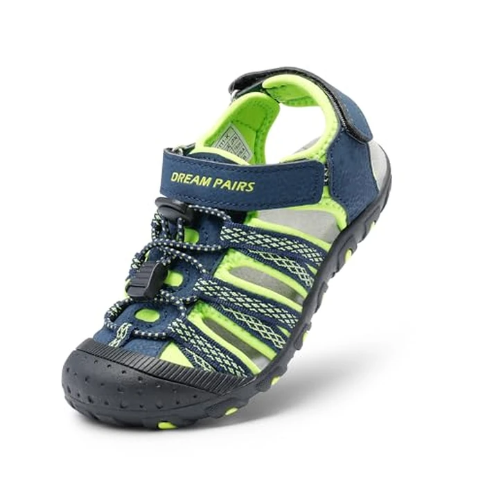 DREAM PAIRS Boys Girls Summer Outdoor Athletic Sport Sandals Hiking Beach Casual Closed Toe Adjustable Multicolor for Toddler/Little/Big Kids,Size 5 Big Kid,Navy/Neon/Green,171111-K by DREAM PAIRS - Used - Very Good condition
