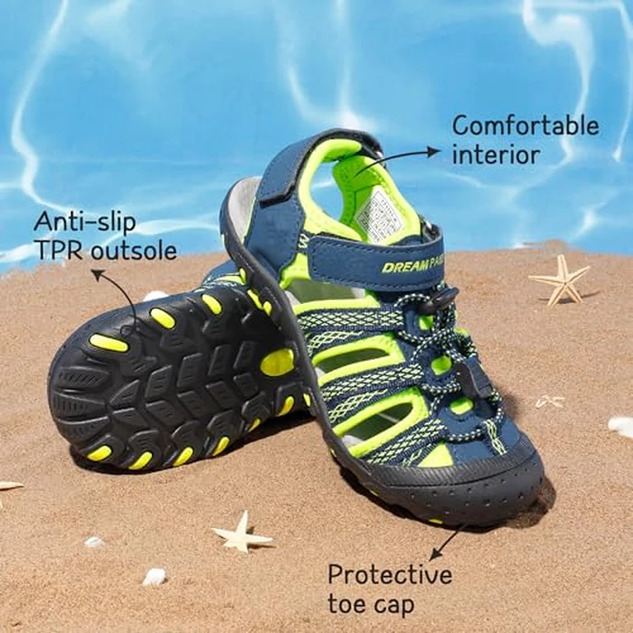 DREAM PAIRS Boys Girls Summer Outdoor Athletic Sport Sandals Hiking Beach Casual Closed Toe Adjustable Multicolor for Toddler/Little/Big Kids,Size 5 Big Kid,Navy/Neon/Green,171111-K by DREAM PAIRS - Image 4