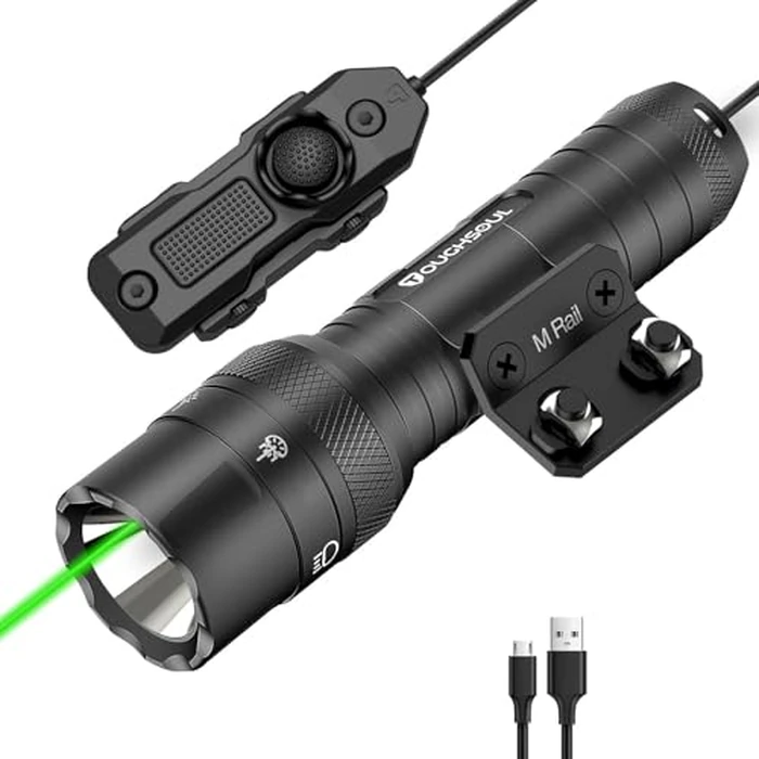 TOUGHSOUL M-Rail Green Laser Tactical Flashlight 1250 Lumens, Rechargeable Flashlight with Remote Pressure Switch LED Light (M-Rail-Light+Laser) by TOUGHSOUL - Used - Like New condition