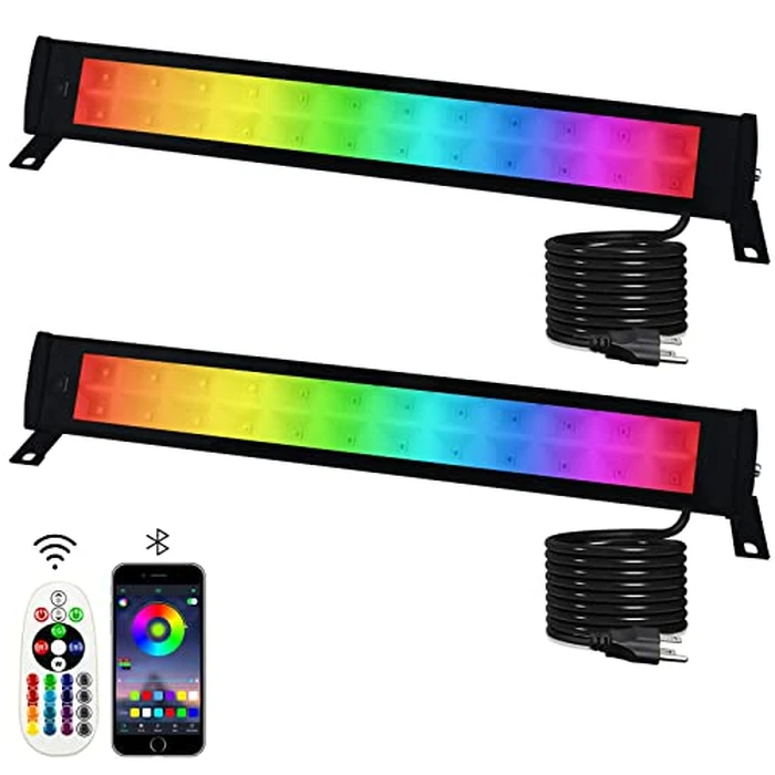 2 Pack 50W RGB Wall Washer Light, Indmird Stage Wash Light Bar, RGB Light Bar, Warm 3000K & 16 Million Colors&Timing& Music Sync, for Commercial Lighting, Birthday Party, Garden Lighting, Wall Display by Indmird - Used - Like New condition - US$41.52