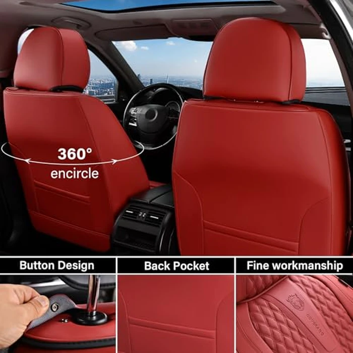 Coverado Car Seat Covers Front Seats, Luxury Faux Leather Red Seat Covers for Cars Waterproof Seat Covers with Lumbar Support, Car Seat Protector Universal Fit for Most Cars SUV Truck(Front, Red) by Coverado - Image 2
