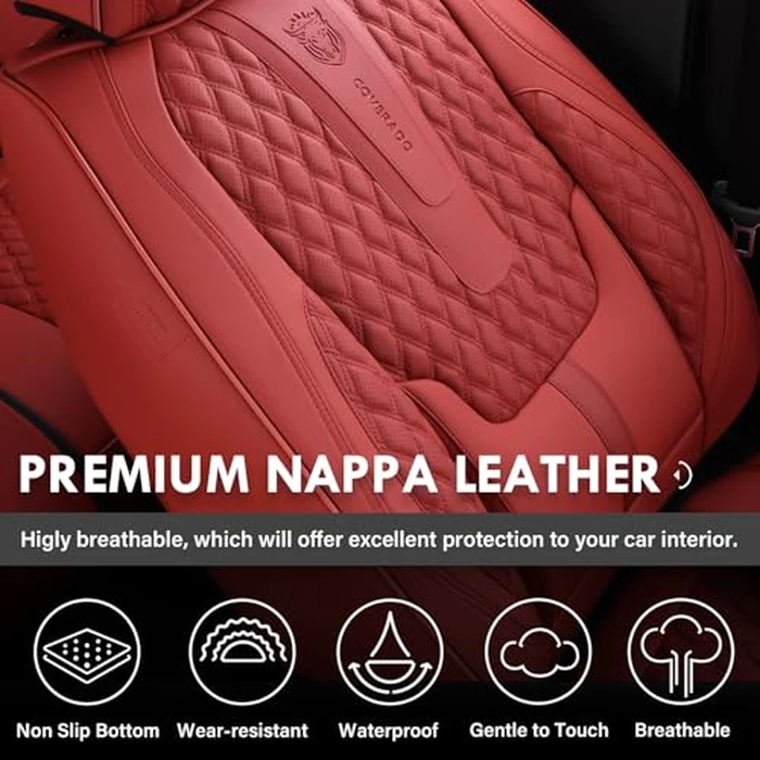 Coverado Car Seat Covers Front Seats, Luxury Faux Leather Red Seat Covers for Cars Waterproof Seat Covers with Lumbar Support, Car Seat Protector Universal Fit for Most Cars SUV Truck(Front, Red) by Coverado - Image 4