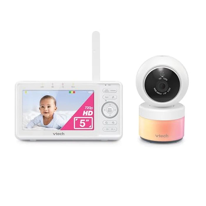 VTech Video Baby Monitor with Camera and Audio, 5" HD LCD Screen, Pan-Tilt-Zoom, 2-Way Talk, VOX Mode, Night Lights, Lullabies, Soothing Sounds, Temperature sensor, Long Range, No WiFi: VM5263 (White) by VTech - Used - Acceptable condition