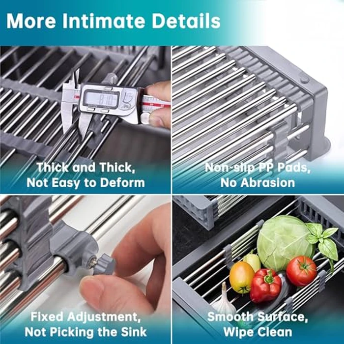 TUTEW Dish Drying Rack, Over The Sink Dish Drying Rack, Stainless Steel Dish Drainer with Adjustable Arms Holder Functional Kitchen Sink Organizer for Vegetable and Fruit by TUTEW - Image 4