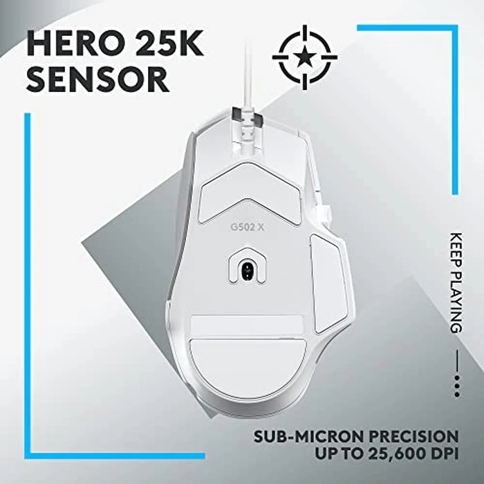 Logitech G502 X Wired Gaming Mouse - LIGHTFORCE Hybrid Optical-Mechanical Primary switches, Hero 25K Gaming Sensor, Compatible with PC - macOS/Windows - White by Logitech G - Image 4