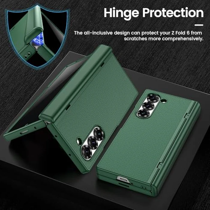 VEGO for Galaxy-Z-Fold-6 Case, with Built-in Privacy Screen Protector & Hinge Protection, Support Wireless Charging Thin PU Leather Full-Body Protection Slim Cover for Samsung Galaxy Z Fold 6 - Green by VEGO - Image 3