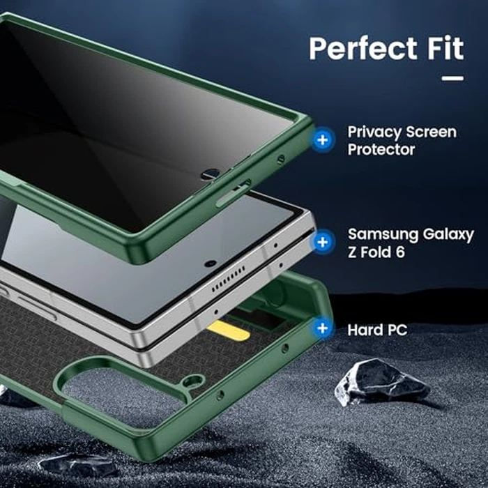 VEGO for Galaxy-Z-Fold-6 Case, with Built-in Privacy Screen Protector & Hinge Protection, Support Wireless Charging Thin PU Leather Full-Body Protection Slim Cover for Samsung Galaxy Z Fold 6 - Green by VEGO - Image 5
