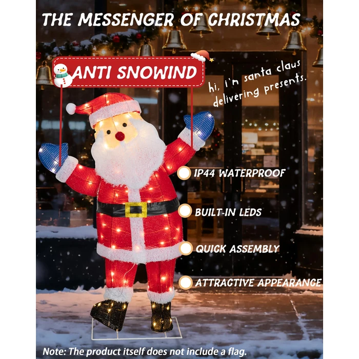 Lighted Christmas Santa, Outdoor Indoor Christmas Holiday Decoration Outdoor Pre-lit 3D Santa Claus Decor, with 80 Warm LED Lights for Lawn Yard Garden Indoor Player by Pterying - Image 2