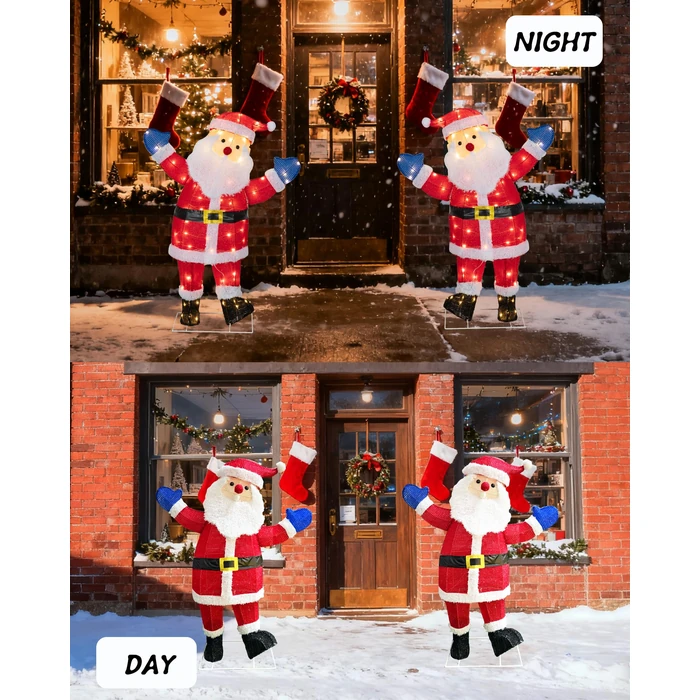 Lighted Christmas Santa, Outdoor Indoor Christmas Holiday Decoration Outdoor Pre-lit 3D Santa Claus Decor, with 80 Warm LED Lights for Lawn Yard Garden Indoor Player by Pterying - Image 6