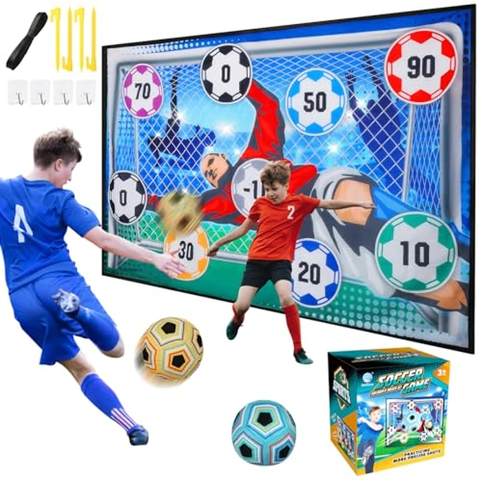 VATOS Toy Soccer Ball Game Set for Boys and Girls, Indoor Outdoor Backyard Toss Soccer Goal Game with 2 Balls, 1 Flannel Target, Soccer Toys for 3-5 6-8 8-12 Years Old Kids Birthday by VATOS - Image 1
