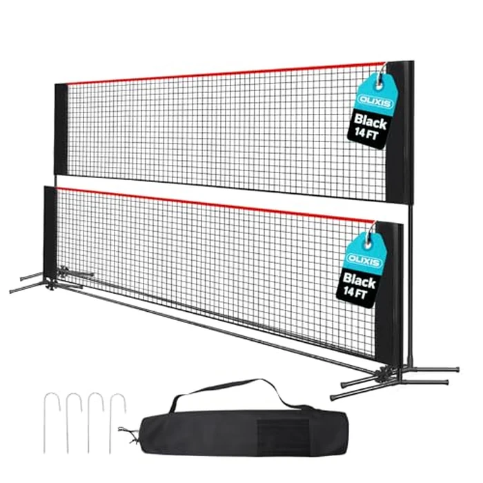 OLIXIS Badminton Net Set, 10FT/14FT/17FT Wide, 3-5FT Adjustable Height Multi Sport Net for Pickleball, Tennis, Volleyball, Soccer Tennis, Indoor Outdoor with Carry Bag, Easy Setup for Backyard by OLIXIS - Used - Like New condition - US$34.19