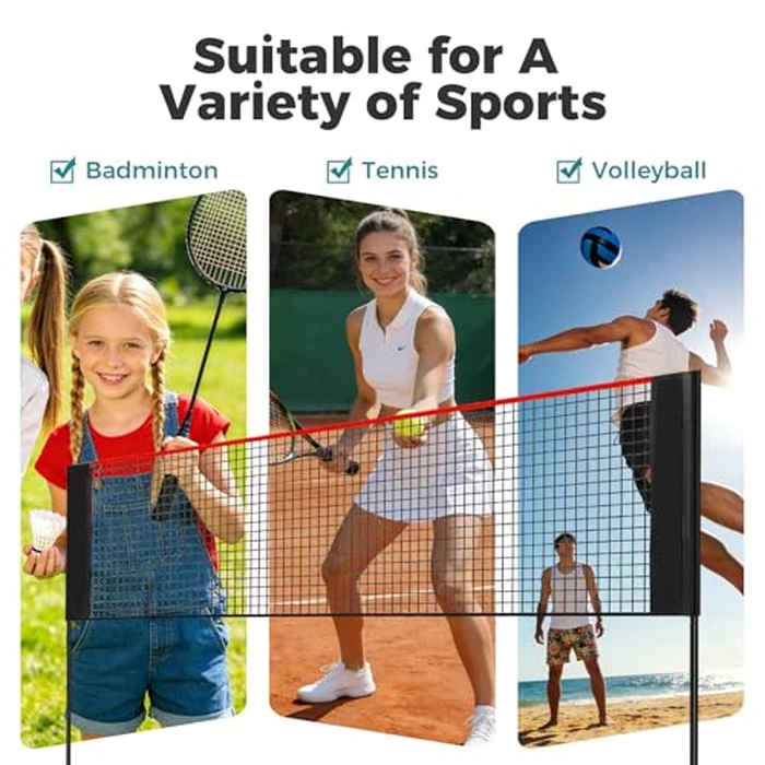 OLIXIS Badminton Net Set, 10FT/14FT/17FT Wide, 3-5FT Adjustable Height Multi Sport Net for Pickleball, Tennis, Volleyball, Soccer Tennis, Indoor Outdoor with Carry Bag, Easy Setup for Backyard by OLIXIS - Image 6