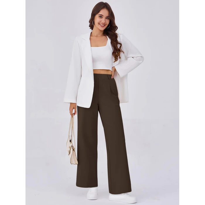 Gracyoga Womens Stretchy Work Pants Wide Leg Casual Pull On Dress Pants High Waisted Business Trousers Slacks with Pockets Coffee L by Gracyoga - Image 1