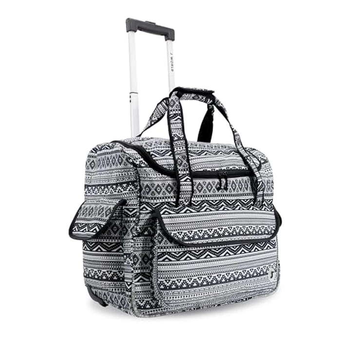 J World Donna Rolling Tote Bag on Wheels for Women. Roller Laptop Briefcase. Overnight Weekender Teachers Work, Tribal by J World New York - Image 1