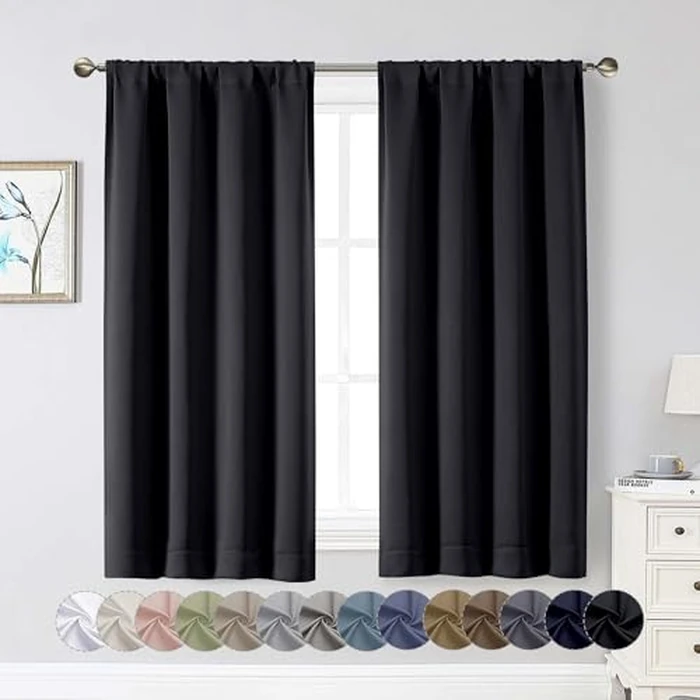 WelvetBLK Black Blackout Curtains for Bedroom Living Room 54 Inch Length 2 Panels Set, Soft Solid Thermal Insulated Room Darkening Curtains Drapes, Modern Rod Pocket Design, Black, 2PCS Each 40"Wx54"L by WelvetBLK - Used - Very Good condition