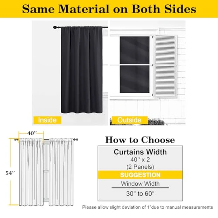 WelvetBLK Black Blackout Curtains for Bedroom Living Room 54 Inch Length 2 Panels Set, Soft Solid Thermal Insulated Room Darkening Curtains Drapes, Modern Rod Pocket Design, Black, 2PCS Each 40"Wx54"L by WelvetBLK - Image 2