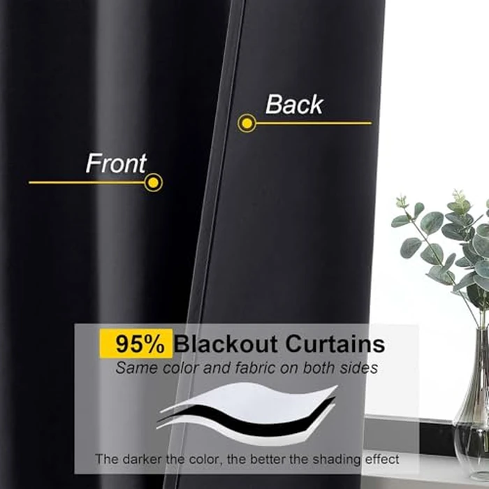 WelvetBLK Black Blackout Curtains for Bedroom Living Room 54 Inch Length 2 Panels Set, Soft Solid Thermal Insulated Room Darkening Curtains Drapes, Modern Rod Pocket Design, Black, 2PCS Each 40"Wx54"L by WelvetBLK - Image 3