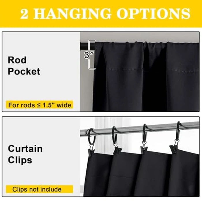 WelvetBLK Black Blackout Curtains for Bedroom Living Room 54 Inch Length 2 Panels Set, Soft Solid Thermal Insulated Room Darkening Curtains Drapes, Modern Rod Pocket Design, Black, 2PCS Each 40"Wx54"L by WelvetBLK - Image 4