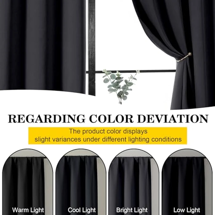 WelvetBLK Black Blackout Curtains for Bedroom Living Room 54 Inch Length 2 Panels Set, Soft Solid Thermal Insulated Room Darkening Curtains Drapes, Modern Rod Pocket Design, Black, 2PCS Each 40"Wx54"L by WelvetBLK - Image 6
