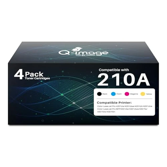 (with Chip) 210A W2100A Toner Cartridges Compatible Replacement for HP 210A 210X W2100A W2100X Work with Color LaserJet Pro MFP 4301fdw 4301fdn Pro 4201dw 4201dn Series Printer (4 Pack) by Q-image - Used - Like New condition