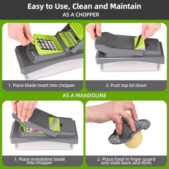 RüK 10-in-1 Vegetable Chopper - 6 Blade Veggie Chopper with Container, Food Dicer, Onion Cutter, Cheese Grater, Mandoline Slicer, Kitchen Gadgets & Home Essentials (Gray) by RüK - Image 3