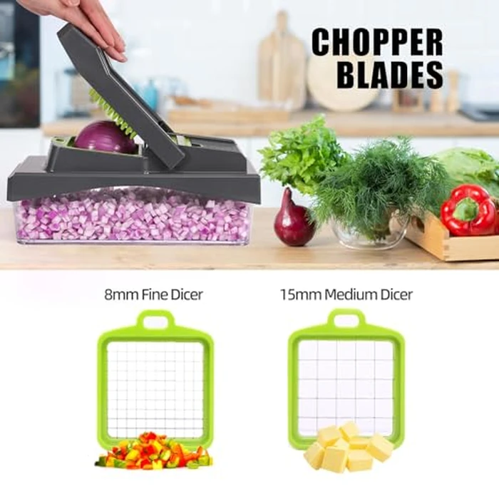 RüK 10-in-1 Vegetable Chopper - 6 Blade Veggie Chopper with Container, Food Dicer, Onion Cutter, Cheese Grater, Mandoline Slicer, Kitchen Gadgets & Home Essentials (Gray) by RüK - Image 4