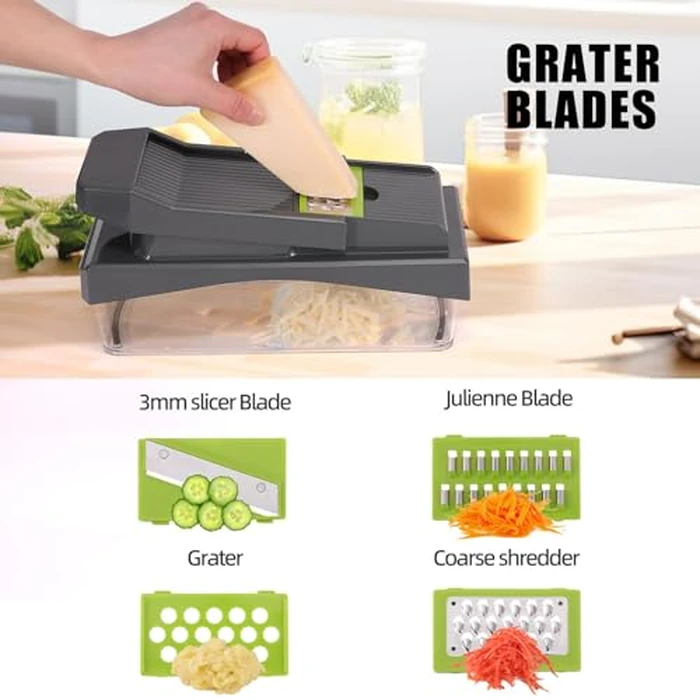 RüK 10-in-1 Vegetable Chopper - 6 Blade Veggie Chopper with Container, Food Dicer, Onion Cutter, Cheese Grater, Mandoline Slicer, Kitchen Gadgets & Home Essentials (Gray) by RüK - Image 5
