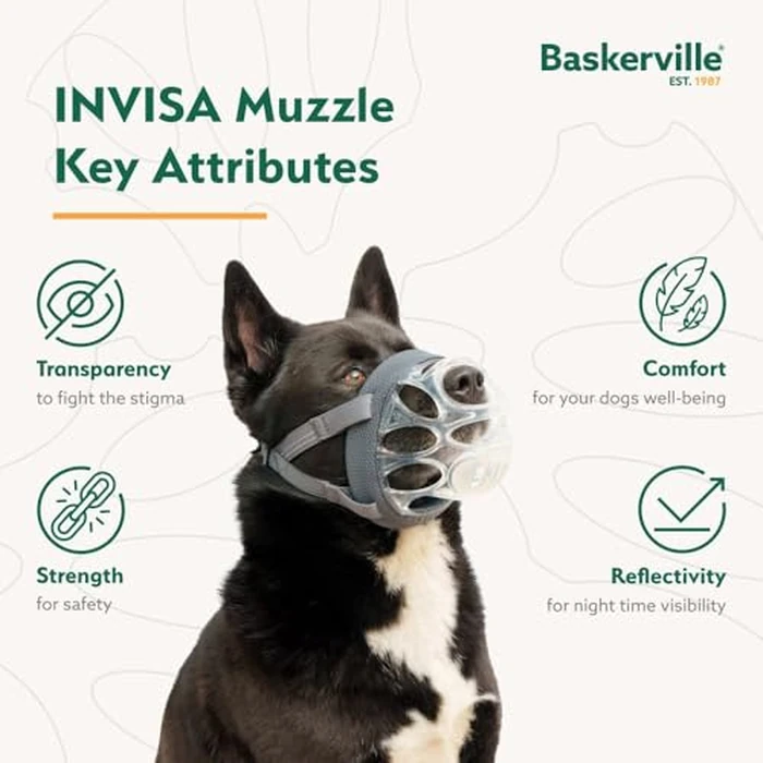 Baskerville INVISA Basket Dog Muzzle - Patented Humane Design with Facial Visibility, Padded Nose Band, Dog can Pant and Drink, Prevents Biting and Scavenging. Muzzle for Medium-Sized Dogs (Size 3) by Baskerville - Image 3
