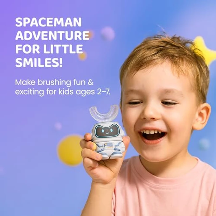 Well Before Kids U Shaped Electric Toothbrush with 5 Brush Heads, Ultrasonic, 5 Modes, IPX7 Waterproof Design (Spaceman, Grey Ages 2-7) by Well Before - Image 2