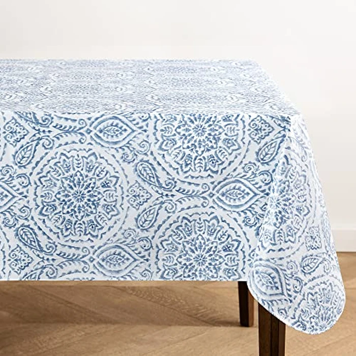 Elrene Home Fashions Savannah Boho Paisley Water- and Stain-Resistant Vinyl Tablecloth with Flannel Backing, 52 Inches X 70 Inches, Rectangle, Blue by Elrene - Used - Acceptable condition - US$18.37