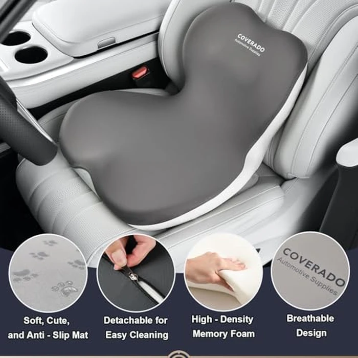Coverado [Upgraded] Car Seat Cushion and Lumbar Support Pillow One Piece, Memory Foam Ergonomic Back Support Driving Seat Cushion for Back Pain, Non-Slip Washable Cushion for Car, Driver, Office by Coverado - Image 6