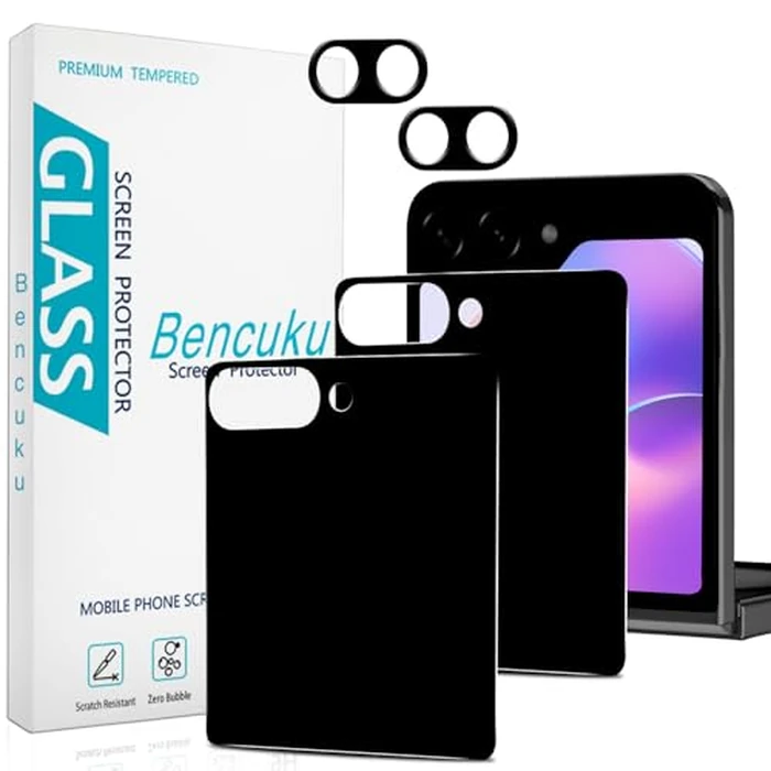 Bencuku 2 Pack Privacy Screen Protector for Samsung Galaxy Z Flip 7 with 2 Pack Camera Lens Protector, Anti Spy Private Tempered Glass, Anti Scratch, Bubble Free by Bencuku - Image 1