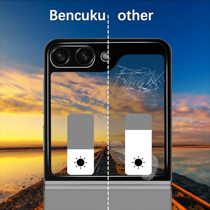 Bencuku 2 Pack Privacy Screen Protector for Samsung Galaxy Z Flip 7 with 2 Pack Camera Lens Protector, Anti Spy Private Tempered Glass, Anti Scratch, Bubble Free by Bencuku - Image 3