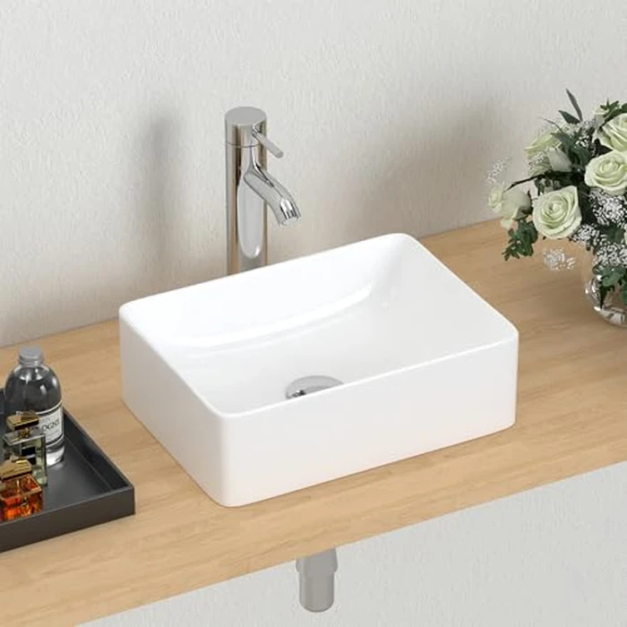 J-FAMILY 14.5'' x 10.6'' Small Vessel Sink Bathroom Above Counter White Porcelain Ceramic Rectangular Sink Bowl Small Vanity Sink Lavatory Wash Hand Basin by J-FAMILY - Image 1