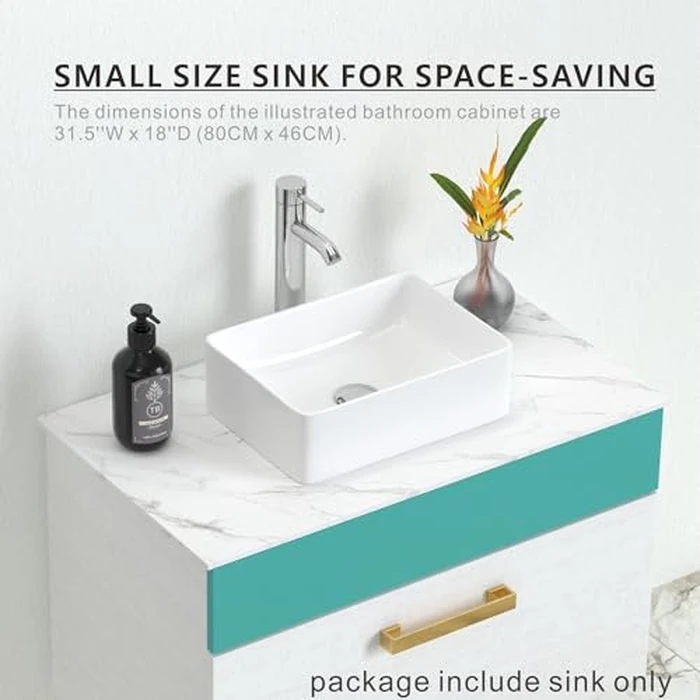 J-FAMILY 14.5'' x 10.6'' Small Vessel Sink Bathroom Above Counter White Porcelain Ceramic Rectangular Sink Bowl Small Vanity Sink Lavatory Wash Hand Basin by J-FAMILY - Image 4
