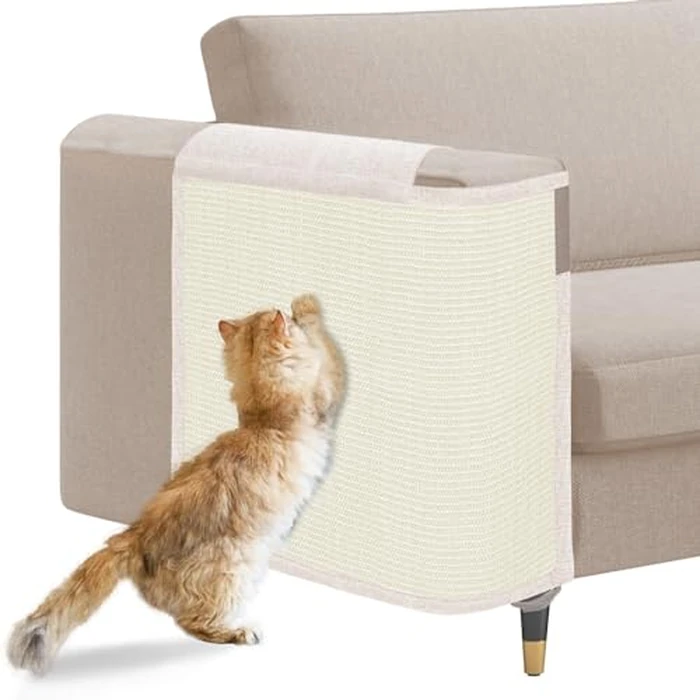 Cat Scratch Sofa Protector,23.6" L*19.6" W Cat Scratch Furniture Protector Pad, Couch Arm Sheild with Natural Sisal for Protecting Couch Sofa Chair Furniture(Beige/Right Handed) by Oroonoko - Used - Like New condition - US$27.94