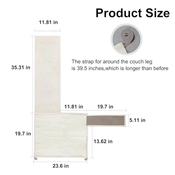 Cat Scratch Sofa Protector,23.6" L*19.6" W Cat Scratch Furniture Protector Pad, Couch Arm Sheild with Natural Sisal for Protecting Couch Sofa Chair Furniture(Beige/Right Handed) by Oroonoko - Image 2