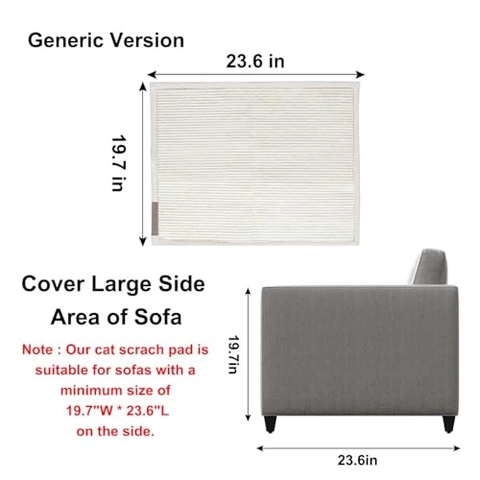 Cat Scratch Sofa Protector,23.6" L*19.6" W Cat Scratch Furniture Protector Pad, Couch Arm Sheild with Natural Sisal for Protecting Couch Sofa Chair Furniture(Beige/Right Handed) by Oroonoko - Image 3